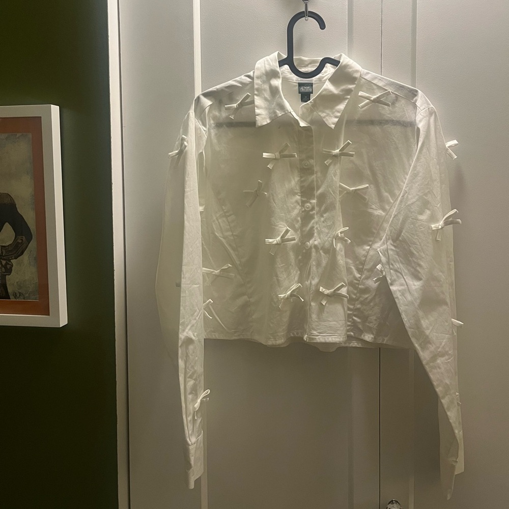 Wild Fable Cropped Bow Button-Up